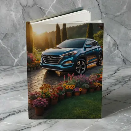 Hyundai Tucson Blue SUV Garden Sunset