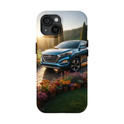 Hyundai Tucson Blue SUV Garden Sunset