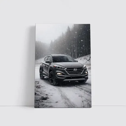 Hyundai Tucson SUV Snowy Winter Forest Road