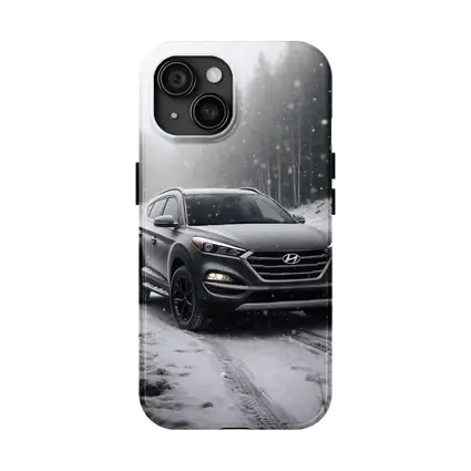 Hyundai Tucson SUV Snowy Winter Forest Road