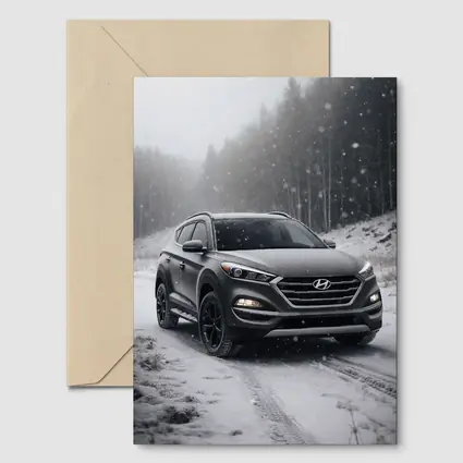 Hyundai Tucson SUV Snowy Winter Forest Road