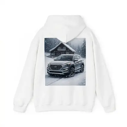 Hyundai Tucson SUV Snowy Winter Cabin Scene