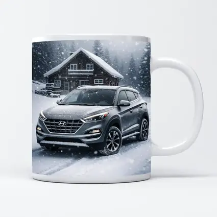 Hyundai Tucson SUV Snowy Winter Cabin Scene