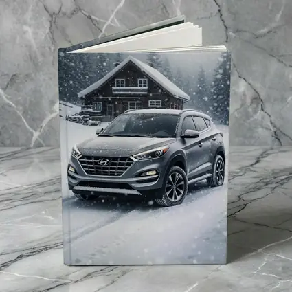 Hyundai Tucson SUV Snowy Winter Cabin Scene