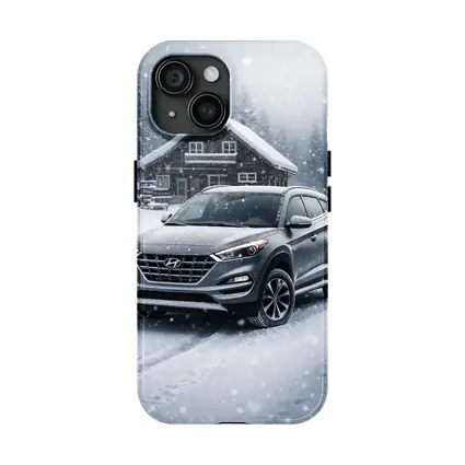 Hyundai Tucson SUV Snowy Winter Cabin Scene