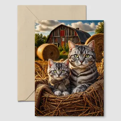 Tabby Cats Sitting In Farm Barn