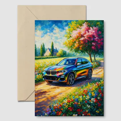 BMW X3 Impressionist Oil Painting Countryside
