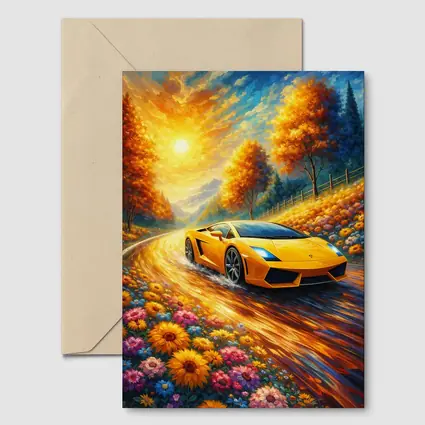 Lamborghini Gallardo Yellow Impressionist Road Art
