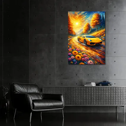 Lamborghini Gallardo Yellow Impressionist Road Art