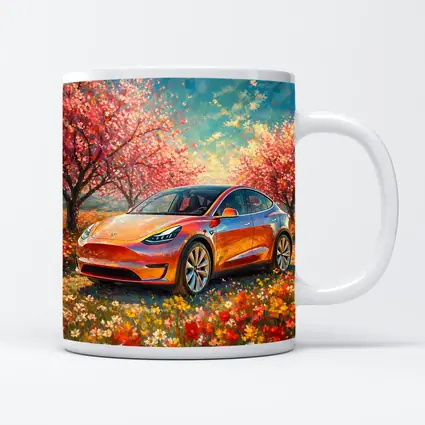 Tesla Model Y Orange Impressionist Blossom Field