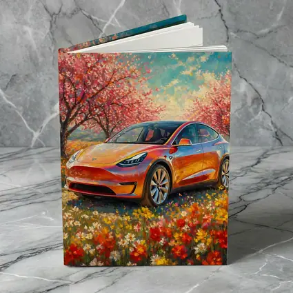 Tesla Model Y Orange Impressionist Blossom Field