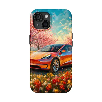 Tesla Model Y Orange Impressionist Blossom Field