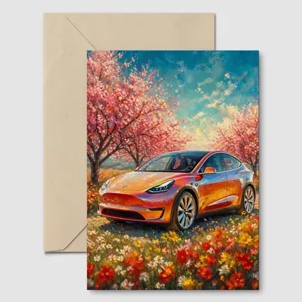 Tesla Model Y Orange Impressionist Blossom Field