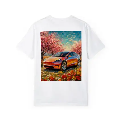 Tesla Model Y Orange Impressionist Blossom Field