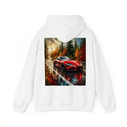 Toyota GR Supra Red Wet Forest Road