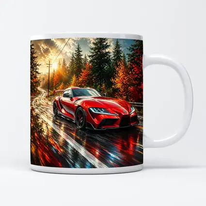 Toyota GR Supra Red Wet Forest Road