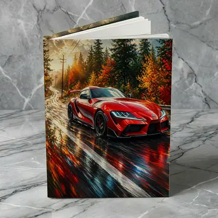 Toyota GR Supra Red Wet Forest Road