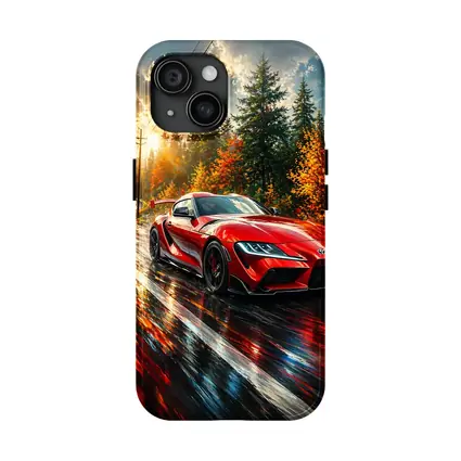 Toyota GR Supra Red Wet Forest Road
