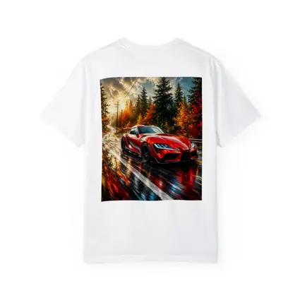 Toyota GR Supra Red Wet Forest Road