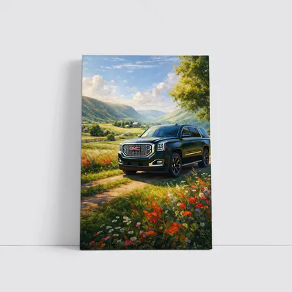 GMC Yukon Dark Green Rural Countryside Scene