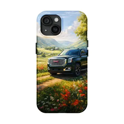 GMC Yukon Dark Green Rural Countryside Scene