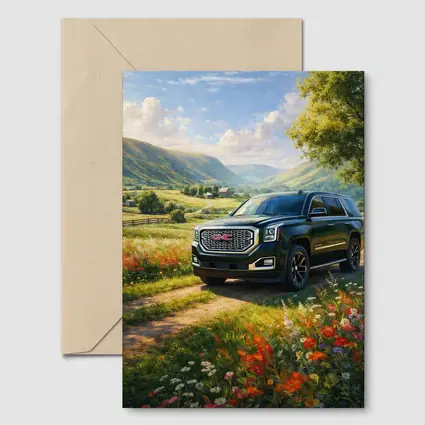 GMC Yukon Dark Green Rural Countryside Scene