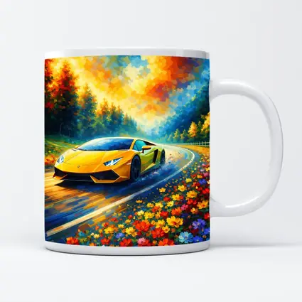 Yellow Lamborghini Gallardo Impressionist Floral Road