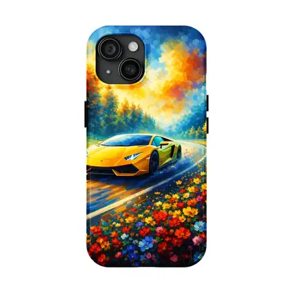 Yellow Lamborghini Gallardo Impressionist Floral Road