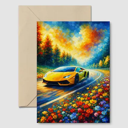 Yellow Lamborghini Gallardo Impressionist Floral Road