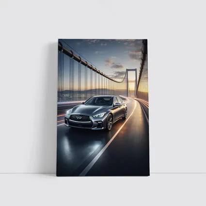 Infiniti Q50 Sedan Crossing Suspension Bridge Sunset