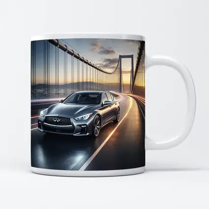 Infiniti Q50 Sedan Crossing Suspension Bridge Sunset