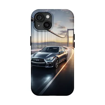 Infiniti Q50 Sedan Crossing Suspension Bridge Sunset