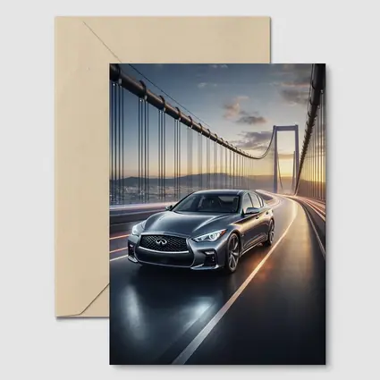 Infiniti Q50 Sedan Crossing Suspension Bridge Sunset
