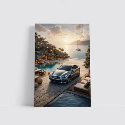 Infiniti Q50 Parked at Luxury Resort Sunset