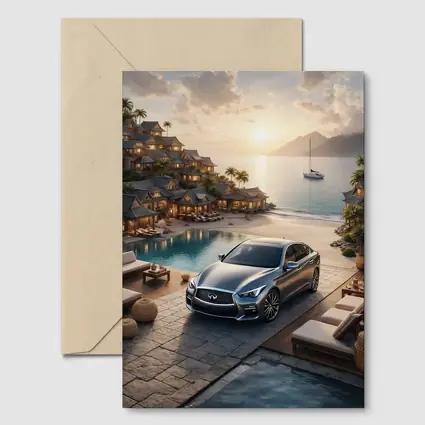 Infiniti Q50 Parked at Luxury Resort Sunset