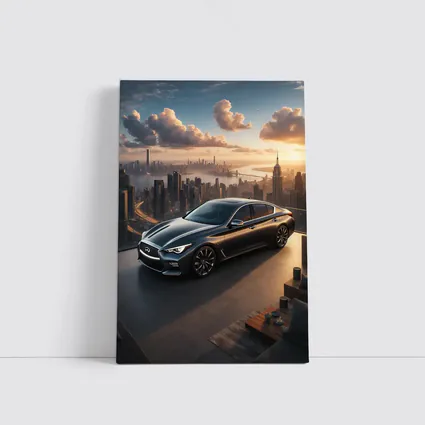 Infiniti Q50 Parked Above City Skyline
