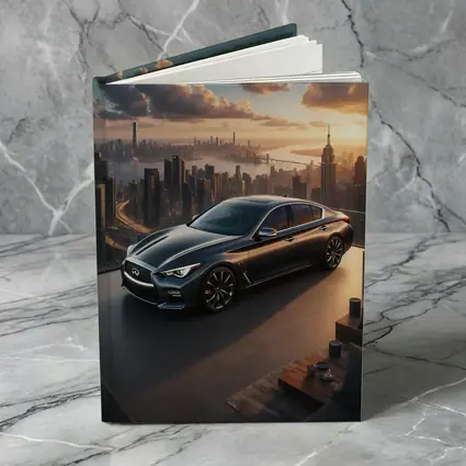 Infiniti Q50 Parked Above City Skyline