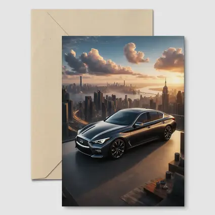 Infiniti Q50 Parked Above City Skyline