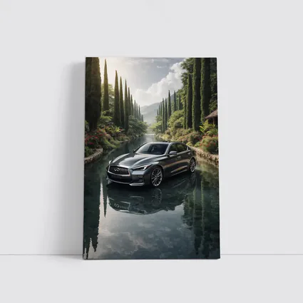 Infiniti Q50 Sedan Reflecting Tranquil River Setting