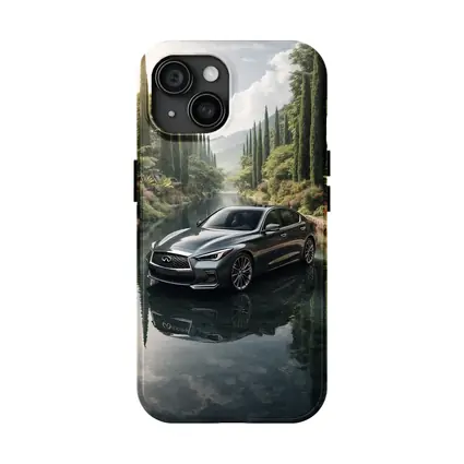 Infiniti Q50 Sedan Reflecting Tranquil River Setting