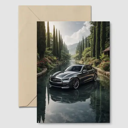 Infiniti Q50 Sedan Reflecting Tranquil River Setting