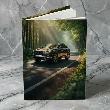 Infiniti QX50 Driving Through Sunlit Forest Road