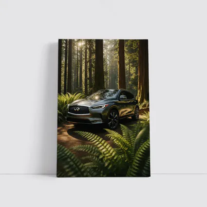 Infiniti QX50 SUV Parked in Sunlit Forest