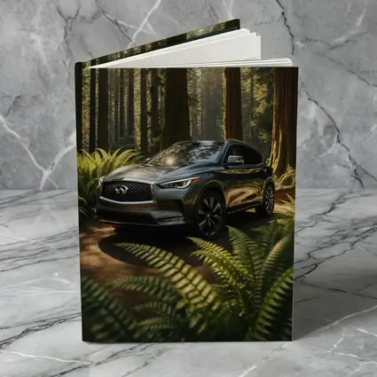 Infiniti QX50 SUV Parked in Sunlit Forest