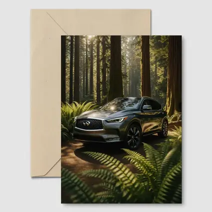 Infiniti QX50 SUV Parked in Sunlit Forest