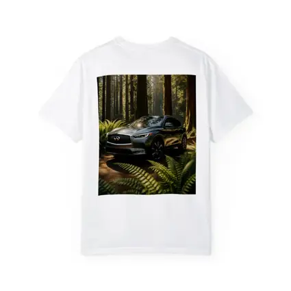 Infiniti QX50 SUV Parked in Sunlit Forest