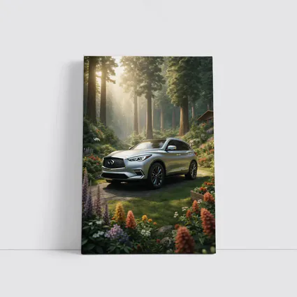 Infiniti QX50 Silver SUV Forest Garden Setting