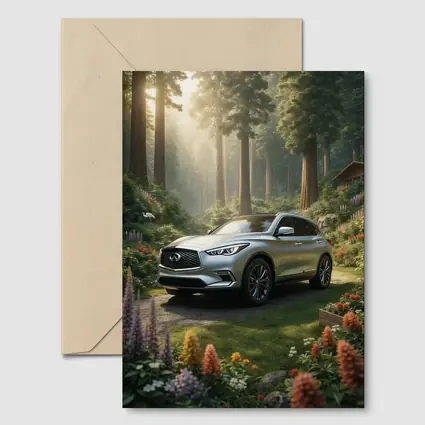 Infiniti QX50 Silver SUV Forest Garden Setting