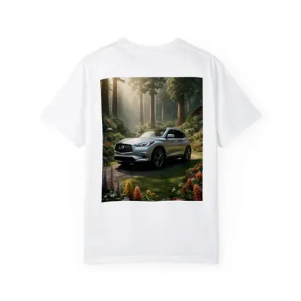 Infiniti QX50 Silver SUV Forest Garden Setting