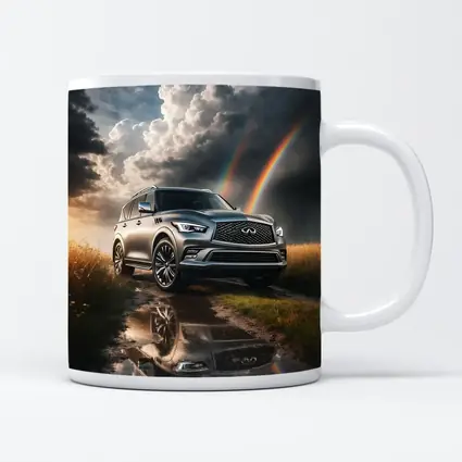 Infiniti QX80 SUV Under Dramatic Rainbow Skies